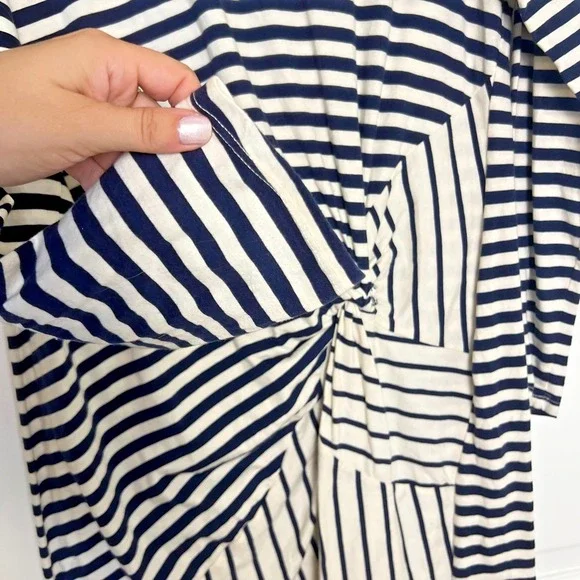 Stateside Midi Dress Womens Large Navy Striped Mixed Stretch Minimalist Beachy - Picture 6 of 8